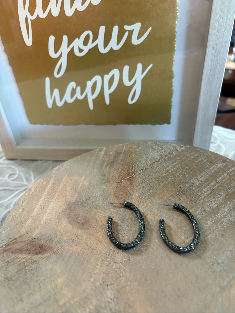 Gunmetal Pavé Crystal Open Hoop Earrings | Black Rhinestone Statement Hoops